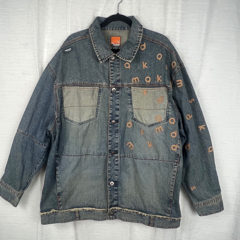 Akademiks Vintage Blue Denim Jacket Streetwear Letter Embroidered Y2K. Mens XXL
